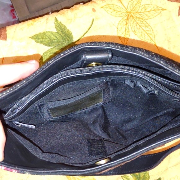 #VINTAGE #BUENO Embroidered Multi-Print Fabric Satchel# - Picture 7 of 13